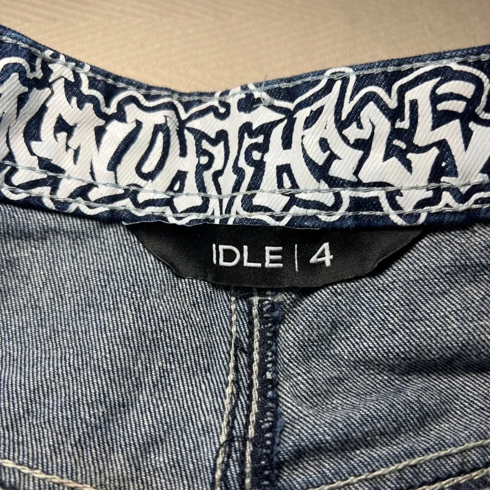 Idle NH Y2K Aesthetic Jorts Denim Street Wear Embroidery Women Size4